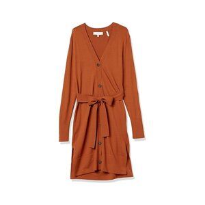 Lark & Ro women's long cardigan v-neck button belt sz M terra cotta color